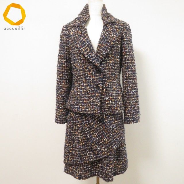 wnc リツコシラハマ RITSUKO スカートスーツ セットアップ 1 マルチ ツイード ラメ フリル レディース 978136