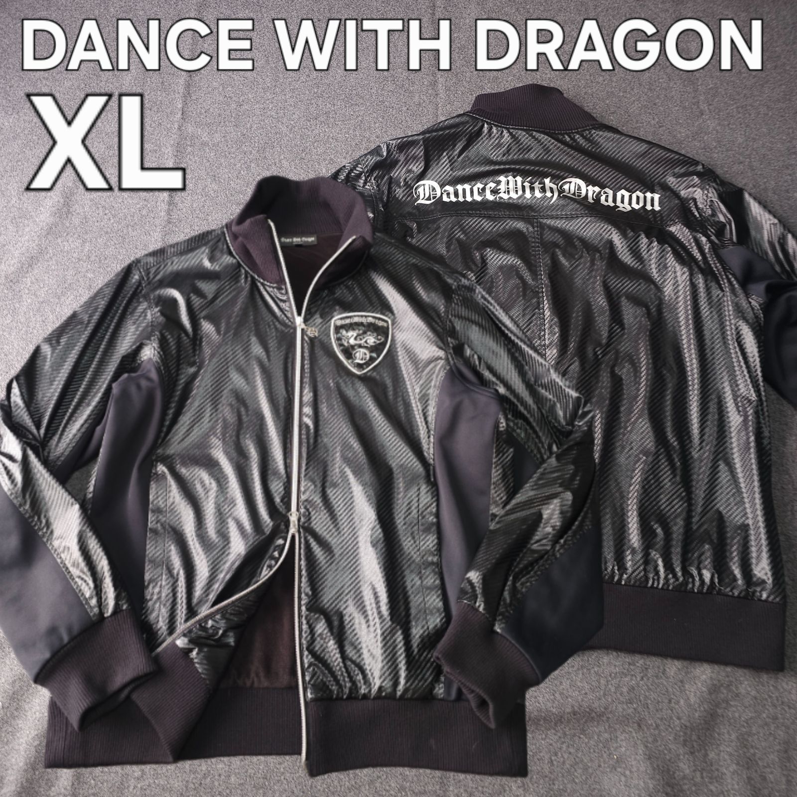 DANCE WITH DRAGON ダンスウィズドラゴン 秋冬 長袖ゴルフブルゾンジャケット 4 XL 総柄 裏起毛素材 ダブルジップ ロゴネーム メンズ 蓄熱HEAT×防風タイプ