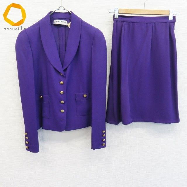 フランス製 ソニアリキエル ヴィンテージ セットアップ スカート 膝丈 金ボタン a 979152