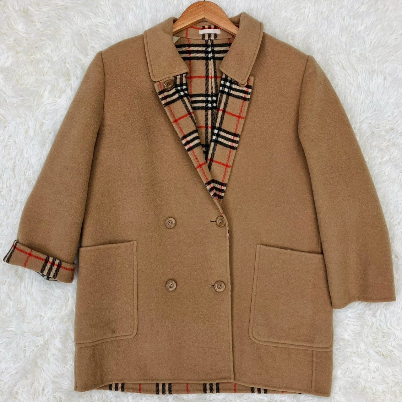 ダブルフェイス✨バーバリーズ　ダブルチェスターコート　ノバチェック　キャメル　S バーバリー バーバリーズ チェスターコート ダブル ノバチェック 肩
