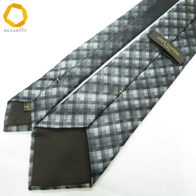 ae ルイヴィトン LOUISVUITTON ネクタイ 黒 グレー シルバー チェック 