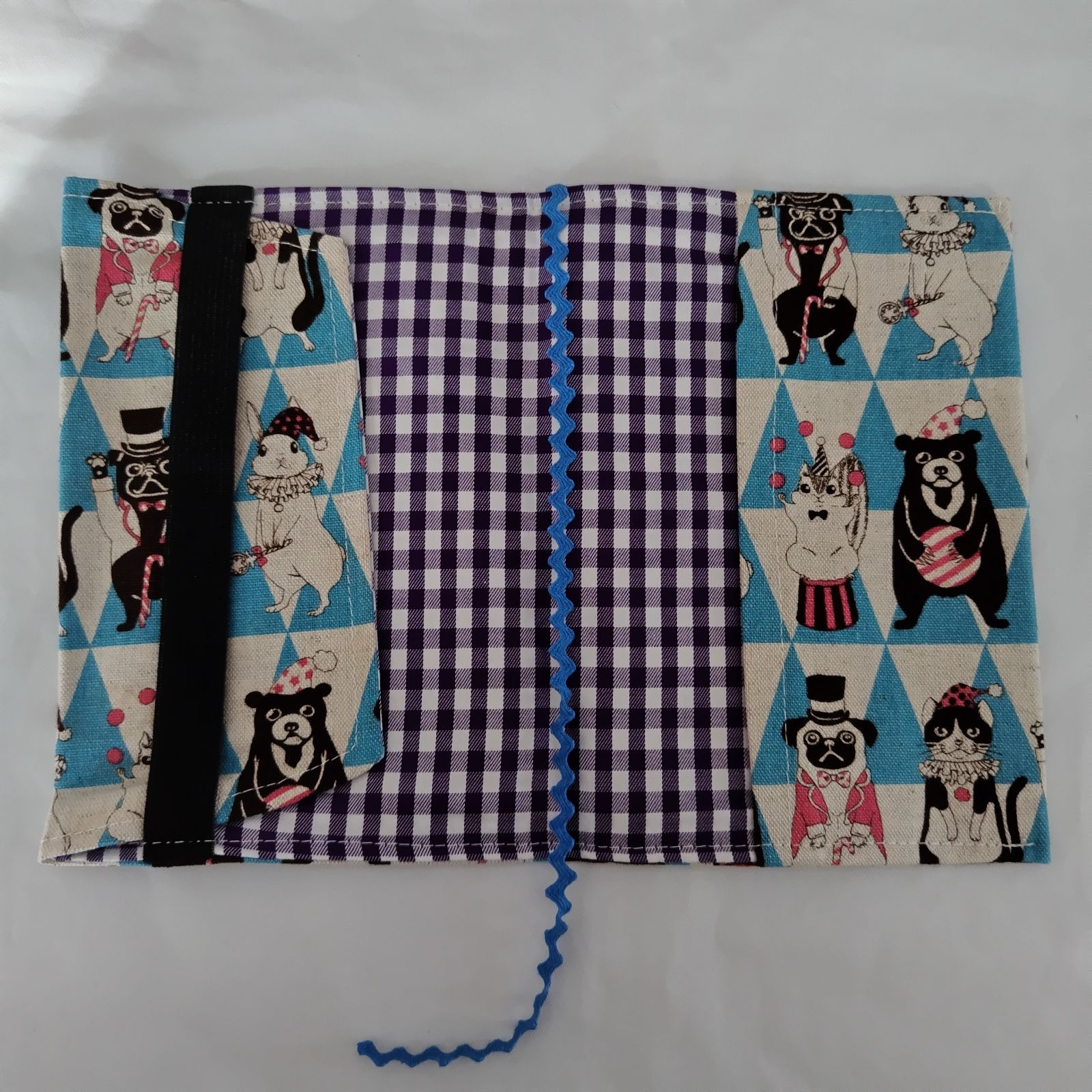 文庫本サイズ】ブックカバー アニマルサーカス 水色 ハンドメイド