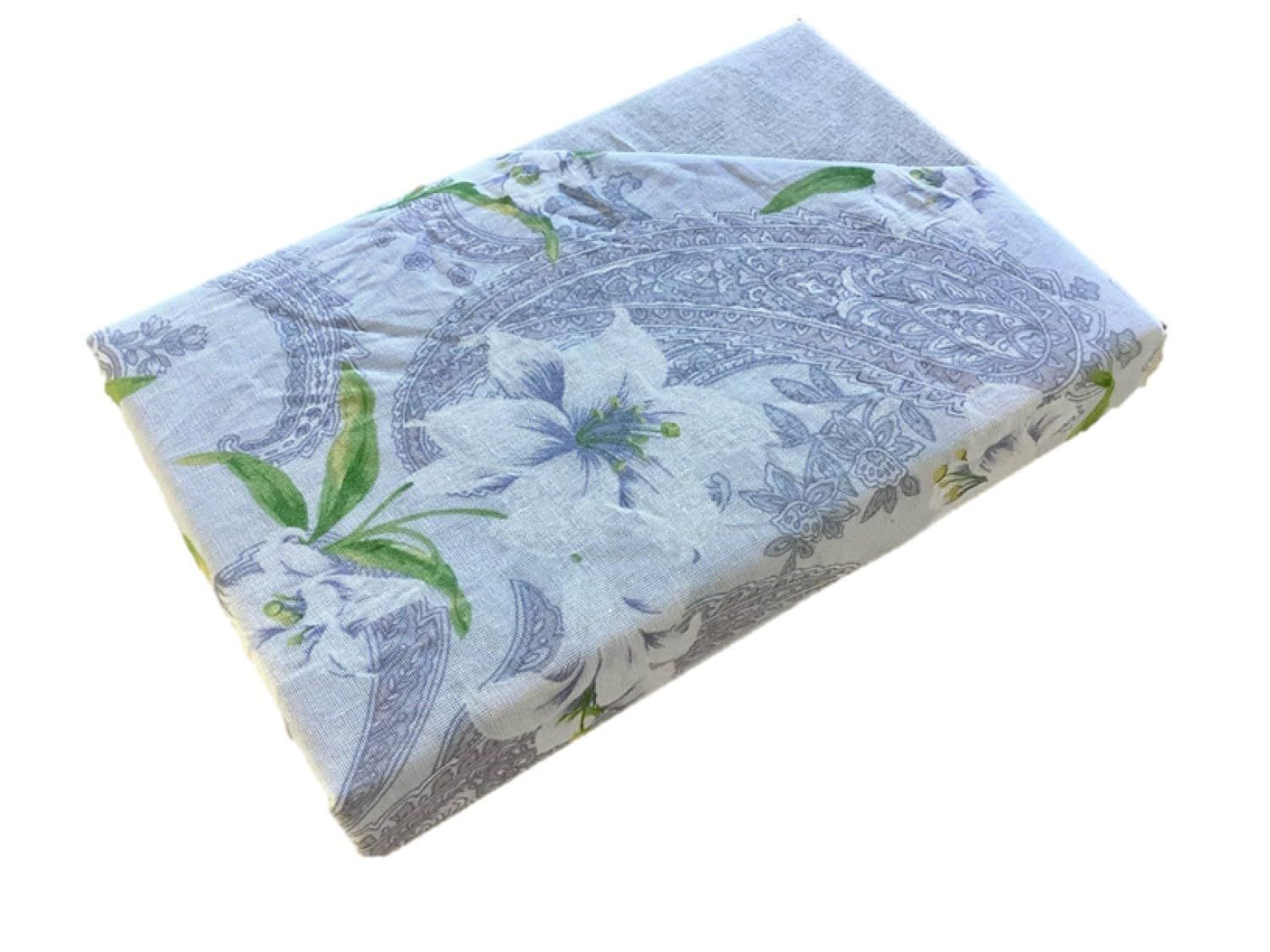 【スピード発送】393318BL 185×215cm ブルー フラワー 綿ガーゼ毛布カバーダブル