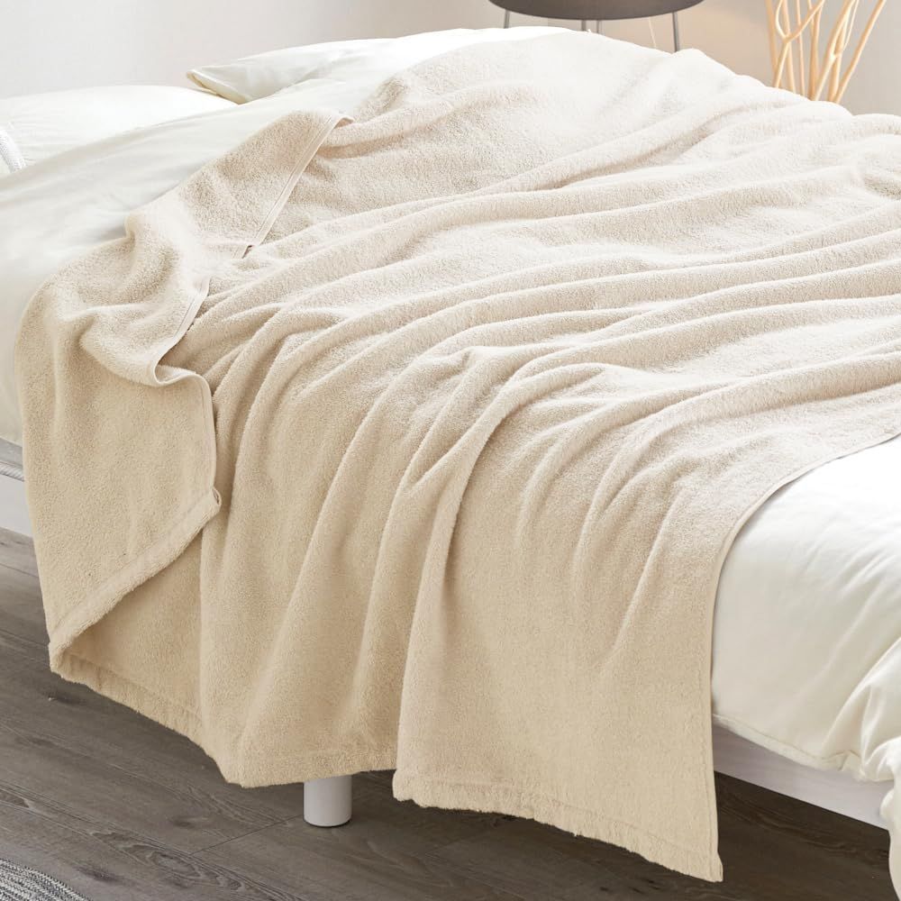 【スピード発送】BBK-CT1419 ワンランク上のふんわりと柔らかい肌触りアイボリー 丸洗いOK 天然素材の優しい肌触り コットン 綿100％ オールシーズン ブランケット シングル タオルケット アイ