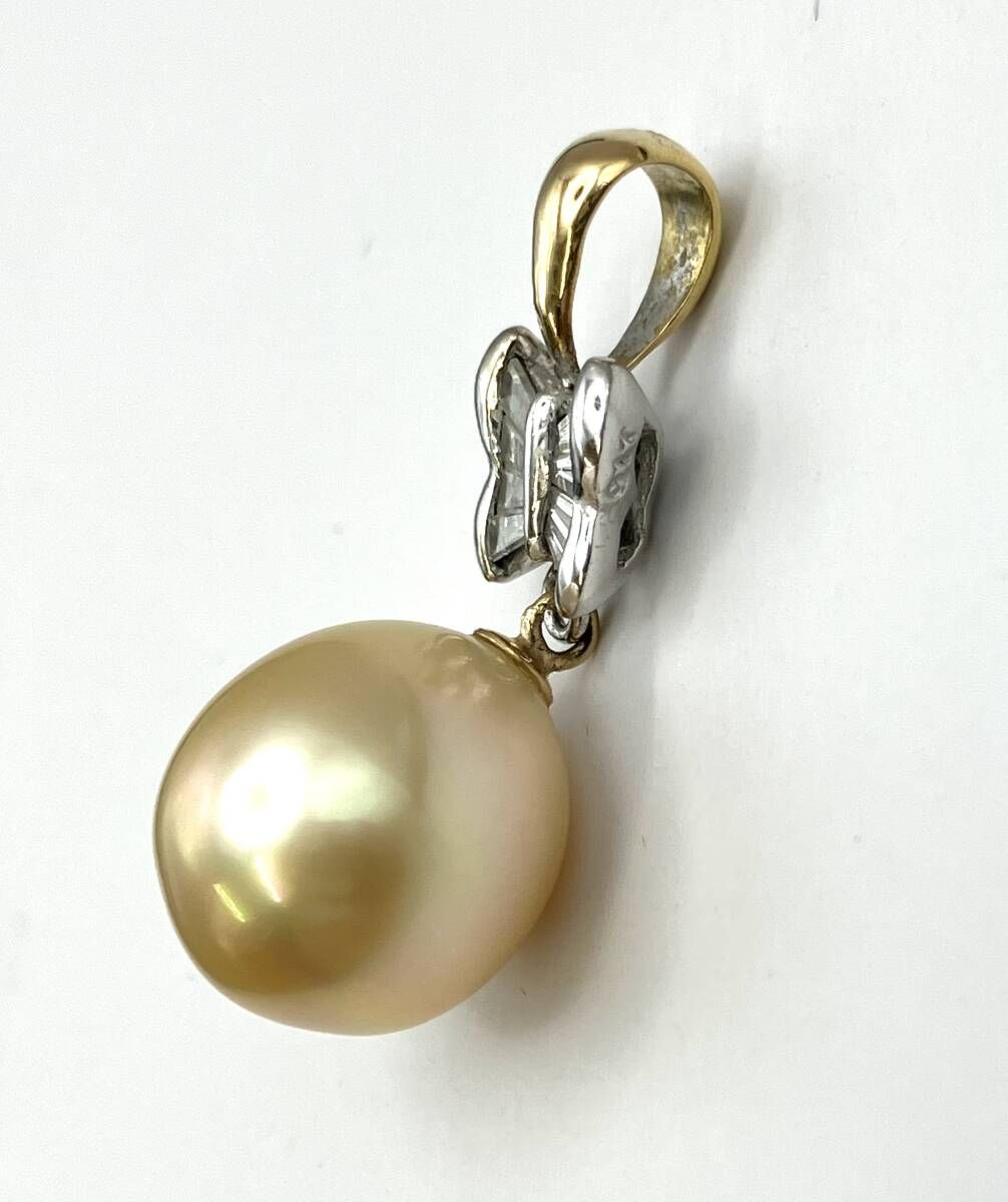 南洋真珠 ゴールド K 18 トップ ダイヤ0.17 ct 2.9 g ソーティング付き