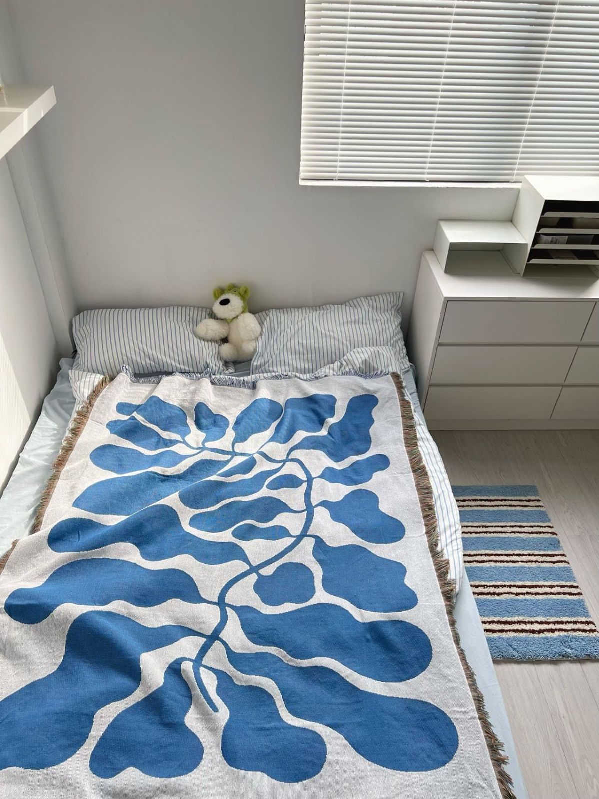 スピード発送】ボタニカル柄 ブルー インテリア ベッドカバー汚れ防止