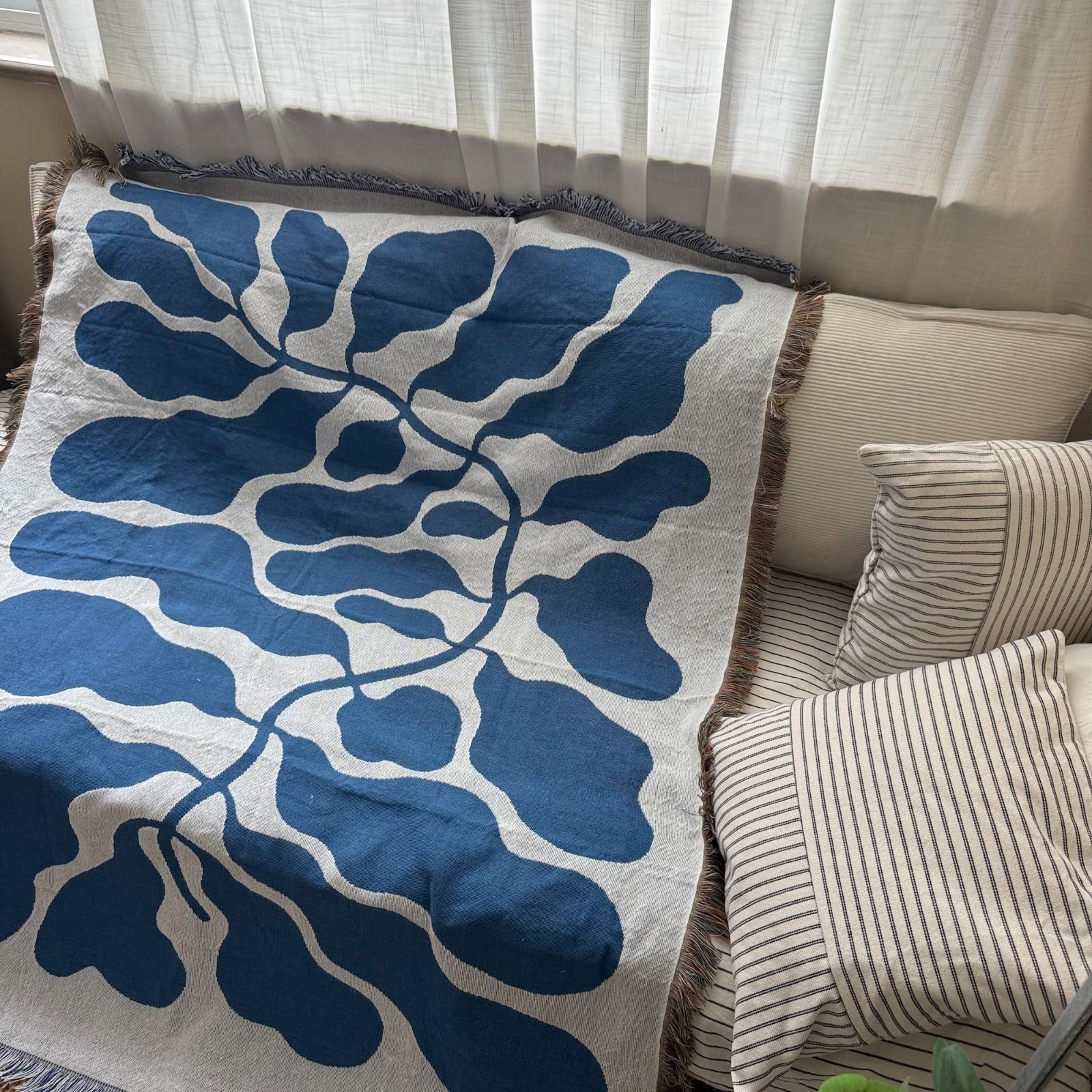 スピード発送】ボタニカル柄 ブルー インテリア ベッドカバー汚れ防止