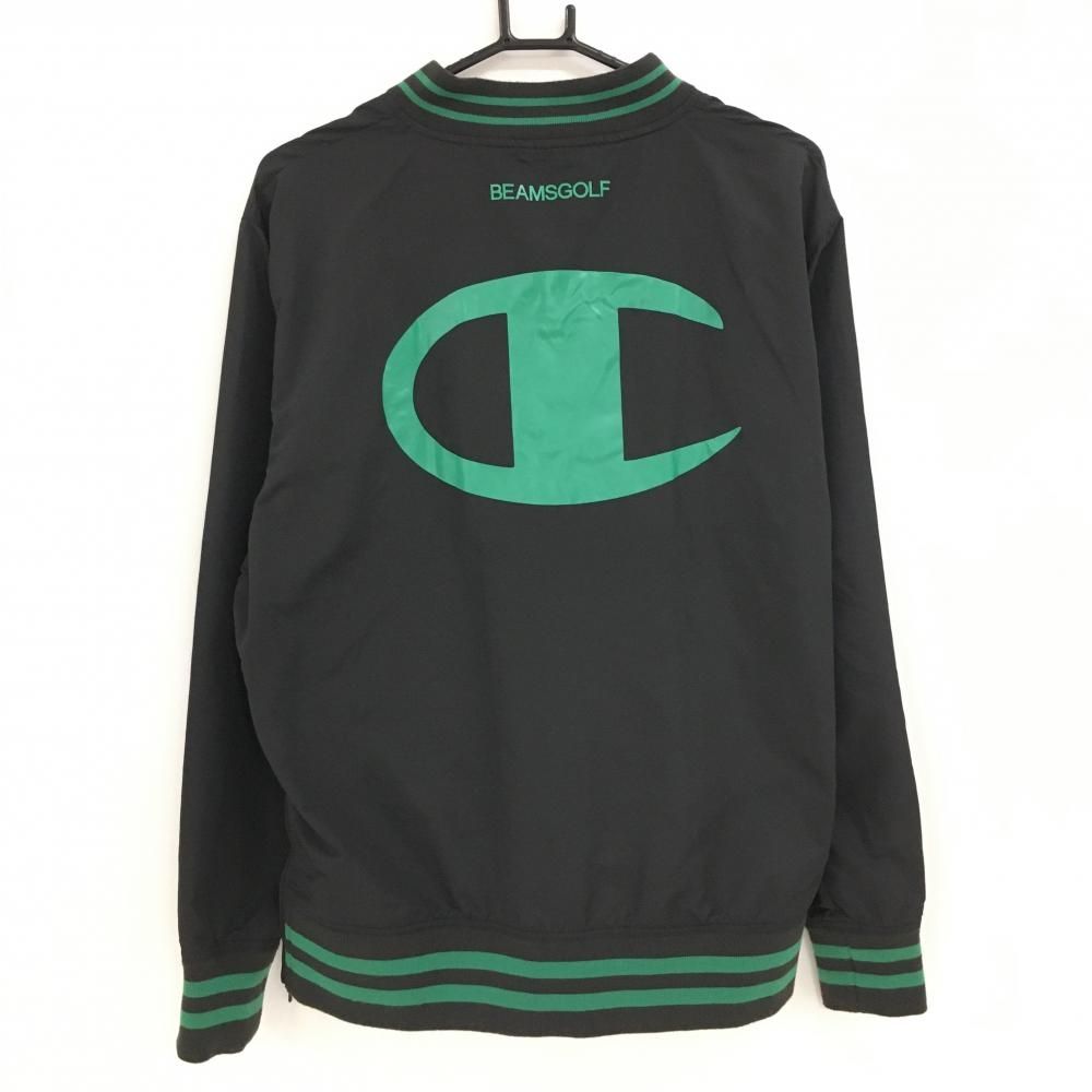 美品✨ ビームスゴルフ チャンピオン スニードジャック　裏地付ブルゾン L 美品】ビームスゴルフ×Champion スニード 黒×グリーン メッシュ裏地