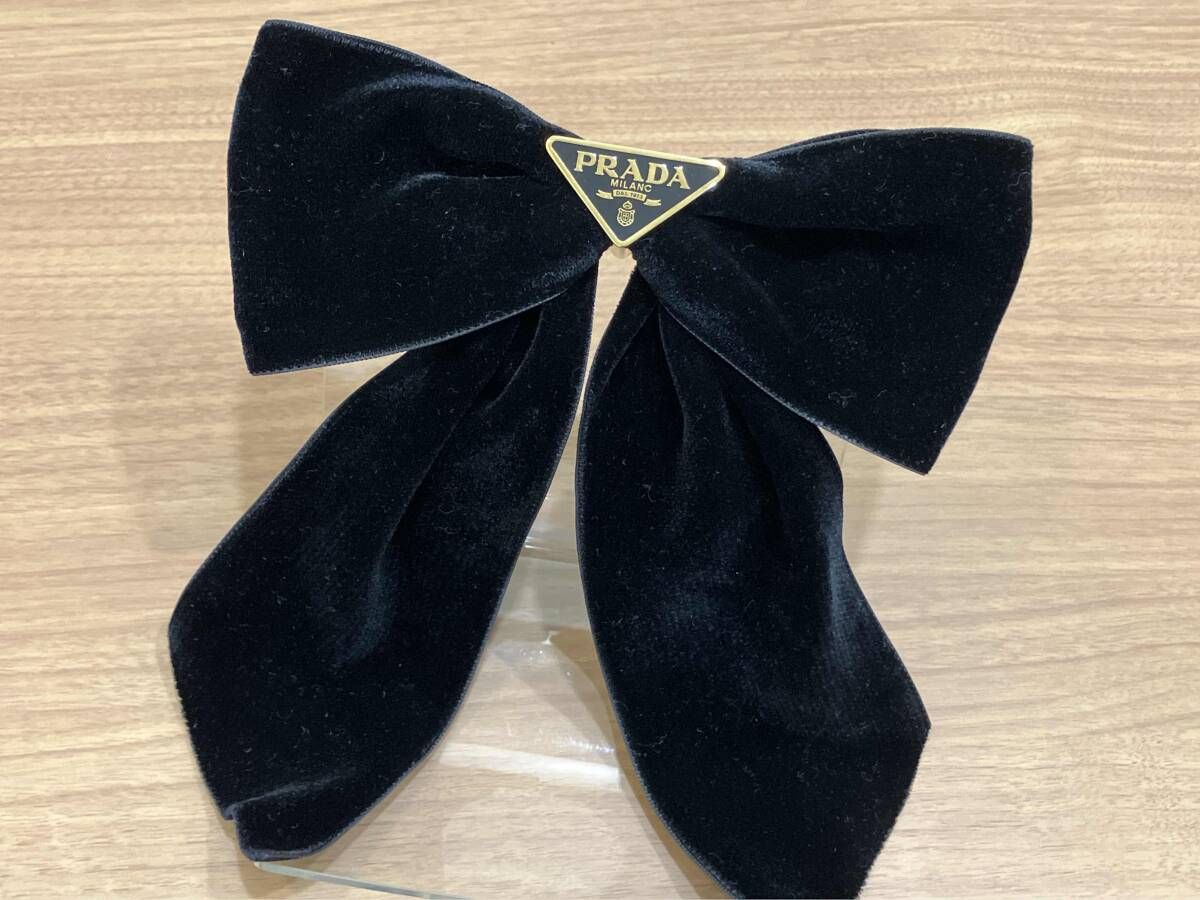 お値下げしました！美品☆PRADA／ベルベットリボンバレッタ／ブラック