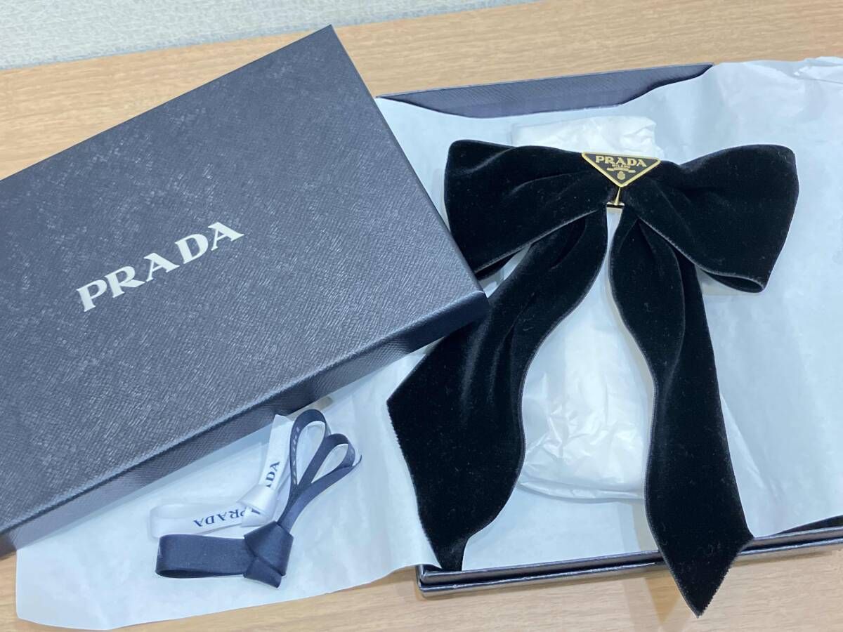 お値下げしました！美品☆PRADA／ベルベットリボンバレッタ／ブラック
