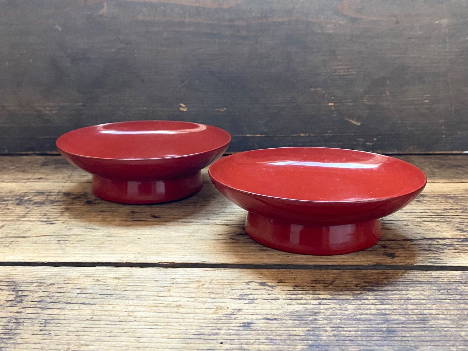 能登蔵出し 輪島塗 朱漆 椿皿 2客/ 時代 朱塗 漆器皿 銘々皿 小皿