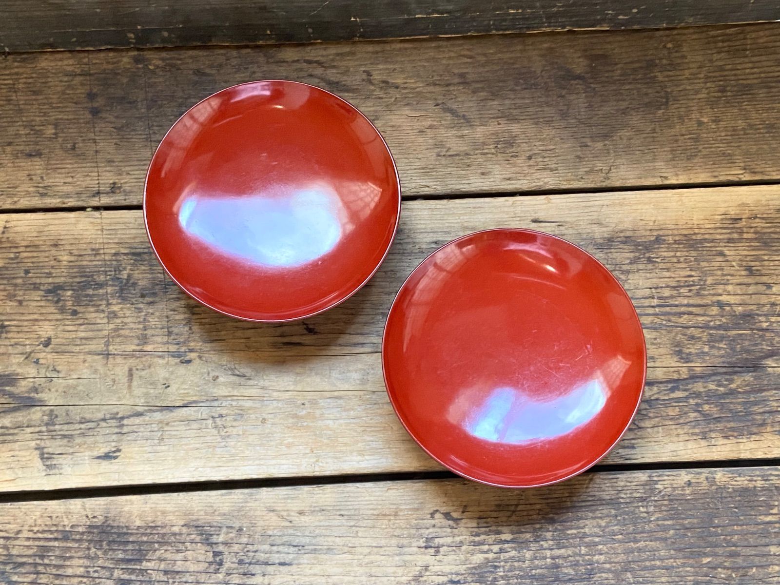 能登蔵出し 輪島塗 朱漆 椿皿 2客/ 時代 朱塗 漆器皿 銘々皿 小皿