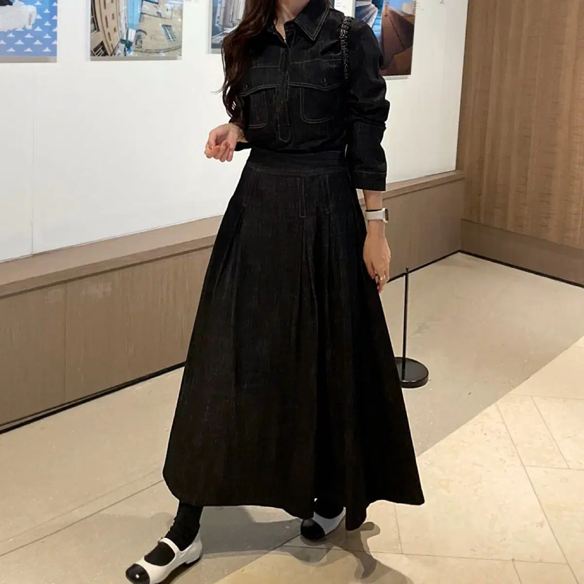 ラグジュアリー デニムシャツ プリーツスカート セットアップ セット