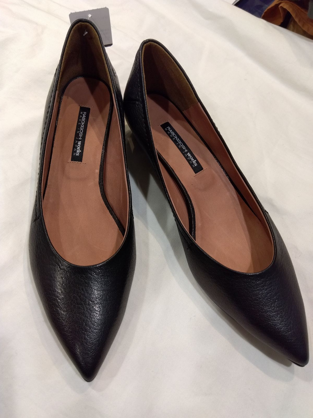 M 08 ラボキゴシワークス rabokigoshi works 靴 大きいサイズ ブラック 本革 日本製 ウッドソール ローヒール パンプス サイズ25ｃｍ ♥品
