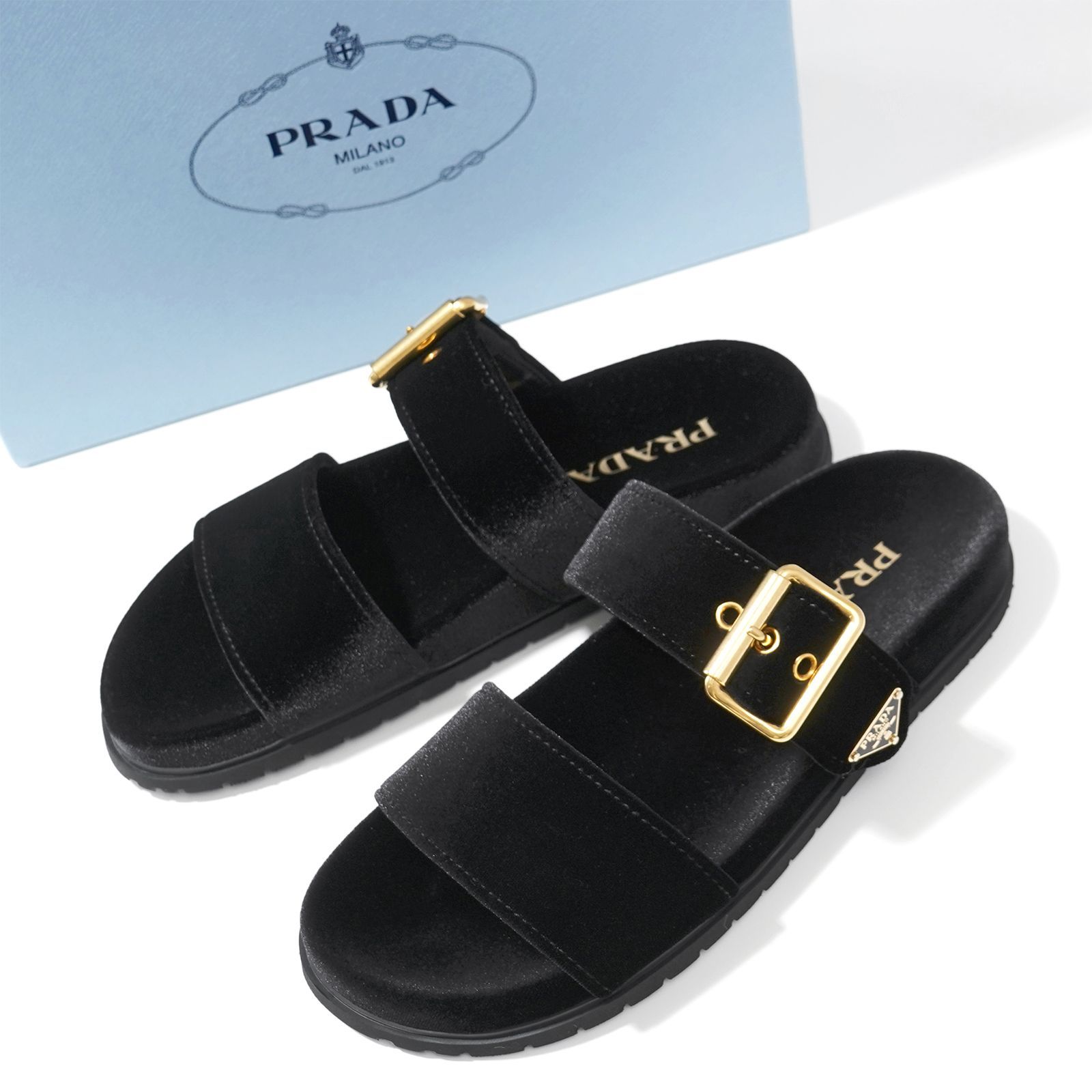 PRADA トライアングルロゴ サンダル ブラック