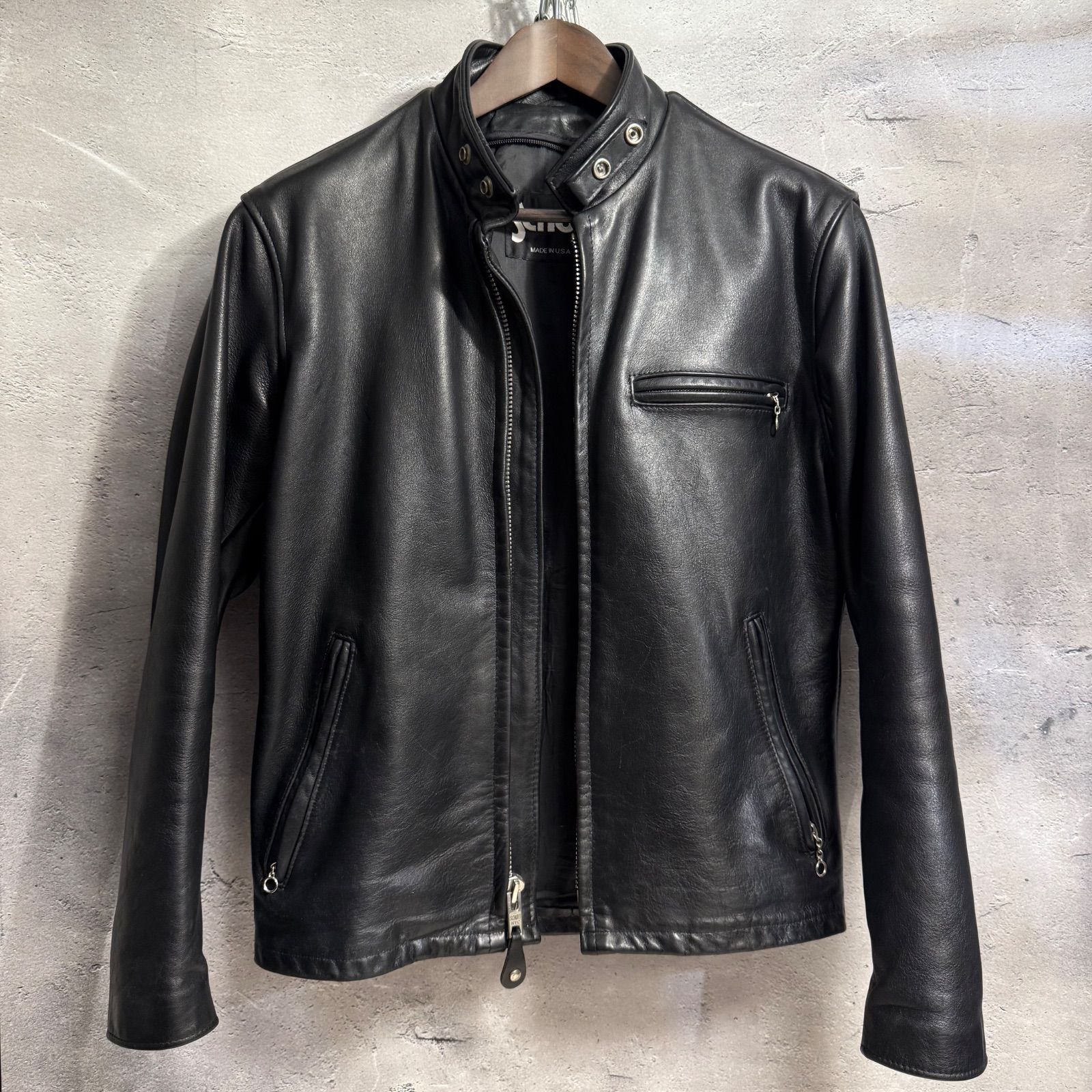 美品 schott 642 レザージャケット シングルライダース 牛革 40 黒 ショット ブラックレザーシングルライダースジャケット642 サイズ40