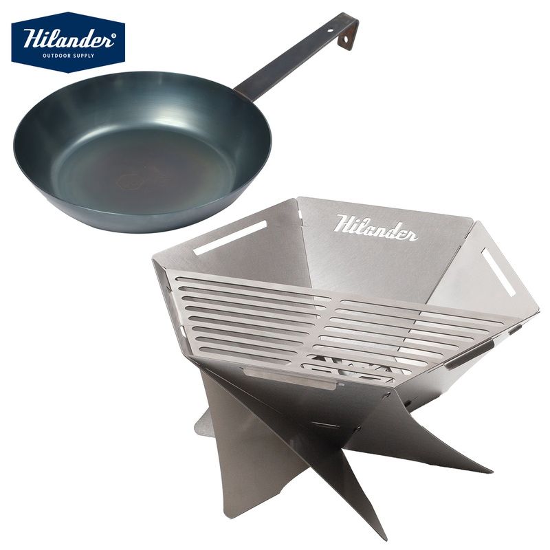 Hilander ハイランダー なセット 六花焚き火フライパン24 cm 深型 焚き火台 六花 りっか 梯形五徳付き