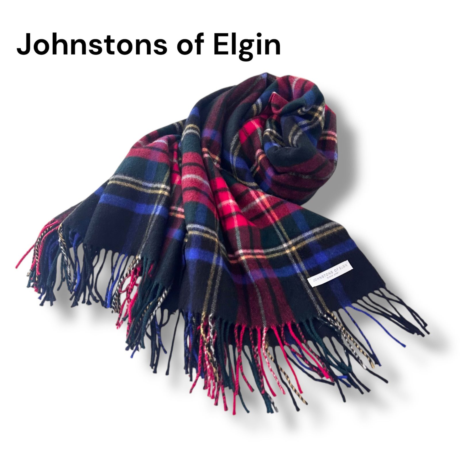 Johnstons of Elgin カシミヤ 大判 ストール ブラックスチュワート スコットランド製 ジョンストンズ オブ エルガン