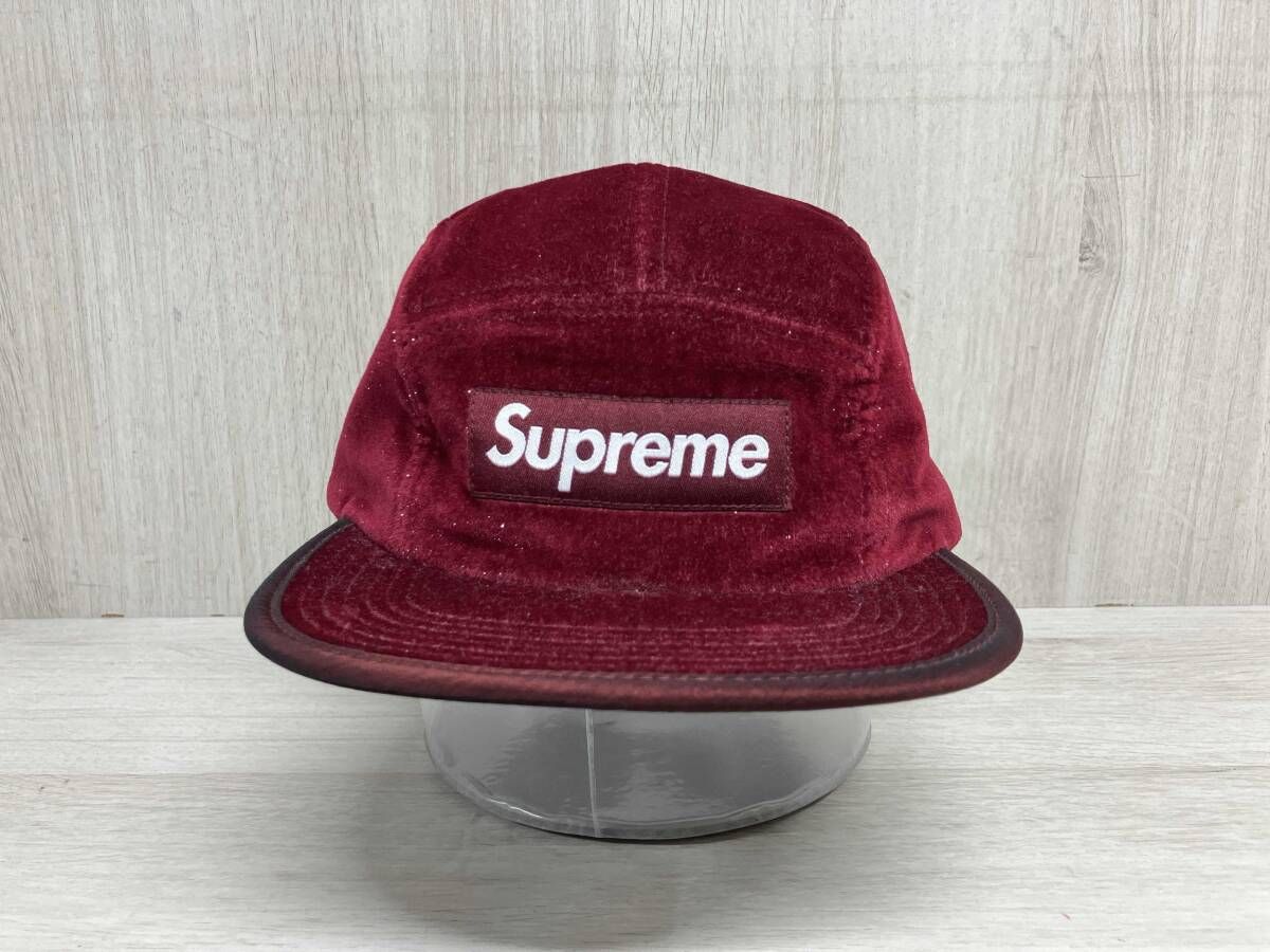 supreme Velvet Camp cap シュプリーム ベルベット キャンプ キャップ バーガンディ ワインレッド ラメ メンズ 帽子 ベースボールキャップ