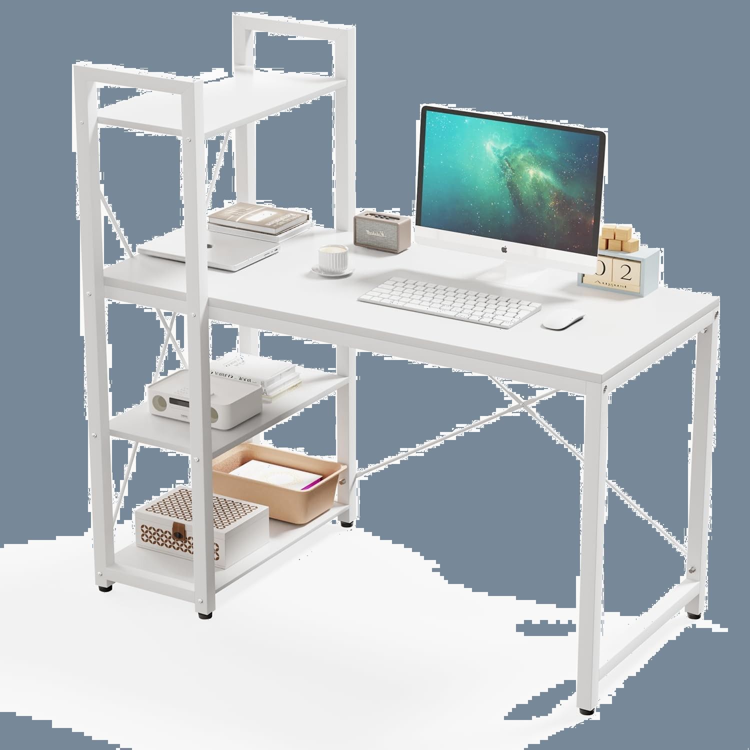 在庫 机 棚付き H型 棚は左右付け替え可 PCデスク ラック付きデスク 勉強机 幅100 cm×奥行50 cm パソコンデスク オフィスデスク 書斎 PQNLXLN テレワーク