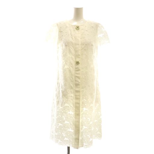 【中古】未使用品 エムズグレイシー M'S GRACY フラワーボタンフラワーレースワンピース ひざ丈 36 ホワイト エムズグレイシー M'S GRACY フラワーボタンフラワーレースワンピース