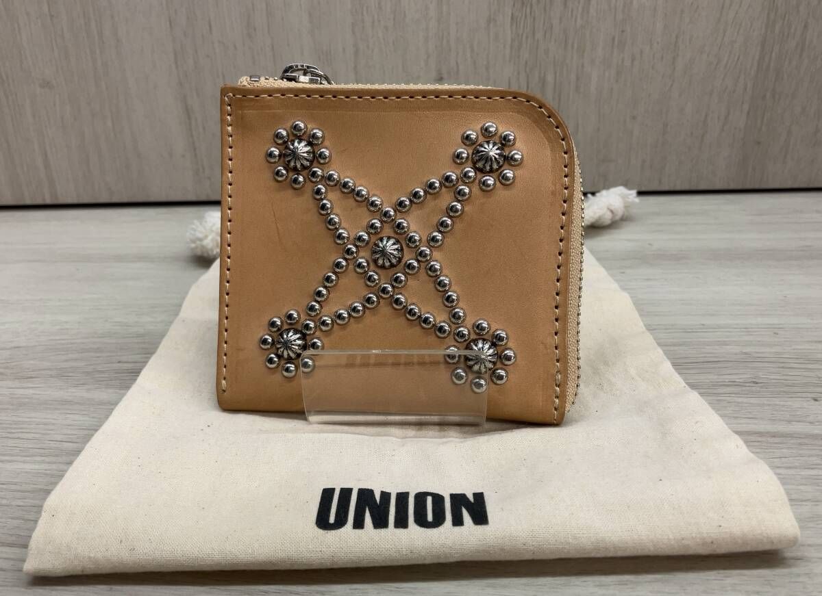 UNION ORIGINAL ユニオンオリジナル STUDDED WALLET L字型ジップウォレット ベージュ スタッズ 日本製 保存袋付き