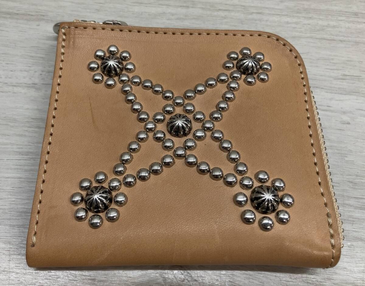 UNION ORIGINAL ユニオンオリジナル STUDDED WALLET L字型ジップウォレット ベージュ スタッズ 日本製 保存袋付き