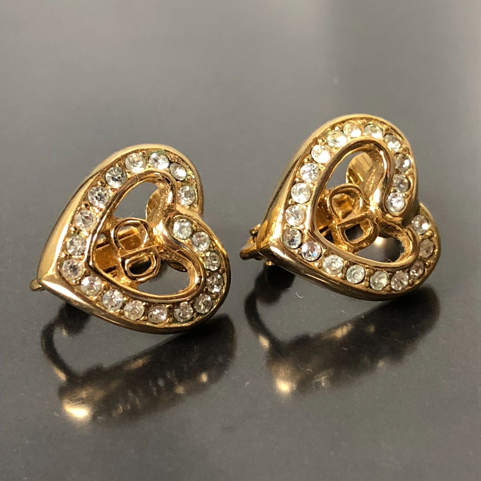 Christian Dior クリスチャンディオール イヤリング CDロゴ ゴールド ラインストーン ハートモチーフ 総重量約6 g レディース S 112