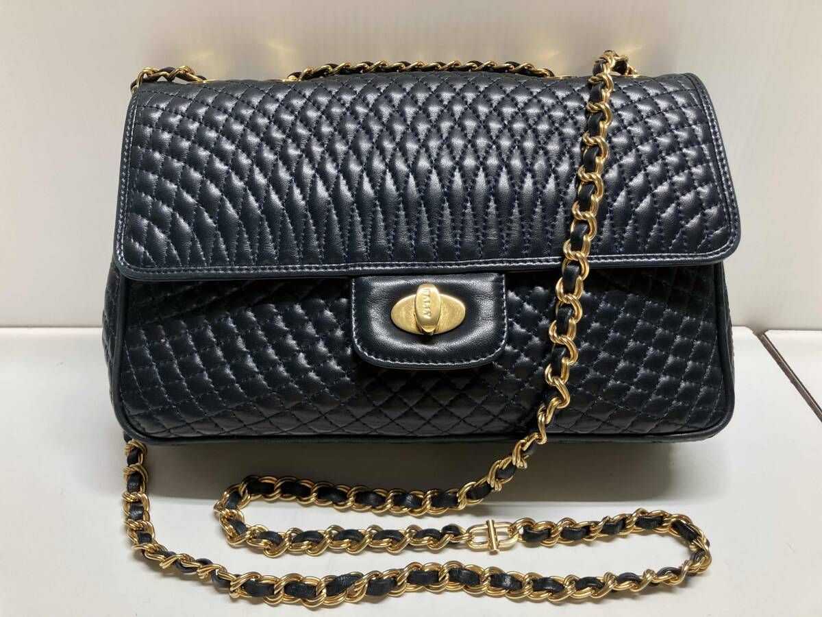 BALLY バリー ショルダーバッグ 2 way チェーンバッグ | キルティング ネイビー