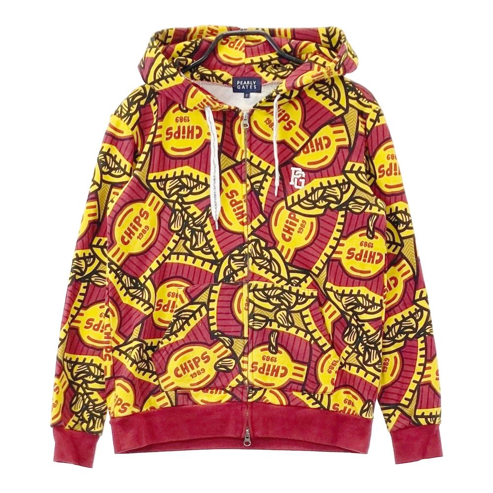 サイズ：1 PEARLY GATES パーリーゲイツ ジップパーカー 総柄 レッド系