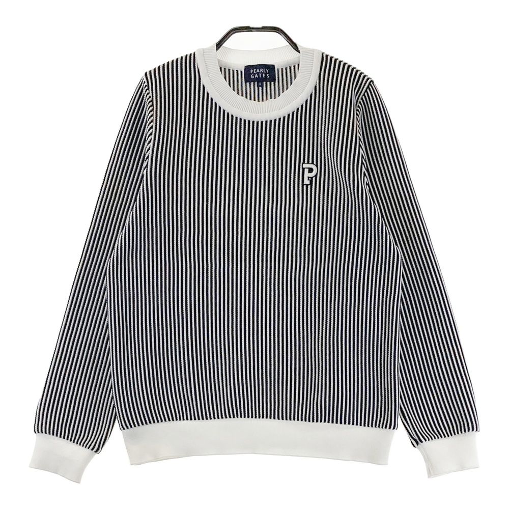 サイズ 0 PEARLY GATES パーリーゲイツ ニット セーター ストライプ ネイビー系 ゴルフウェア レディース ストスト