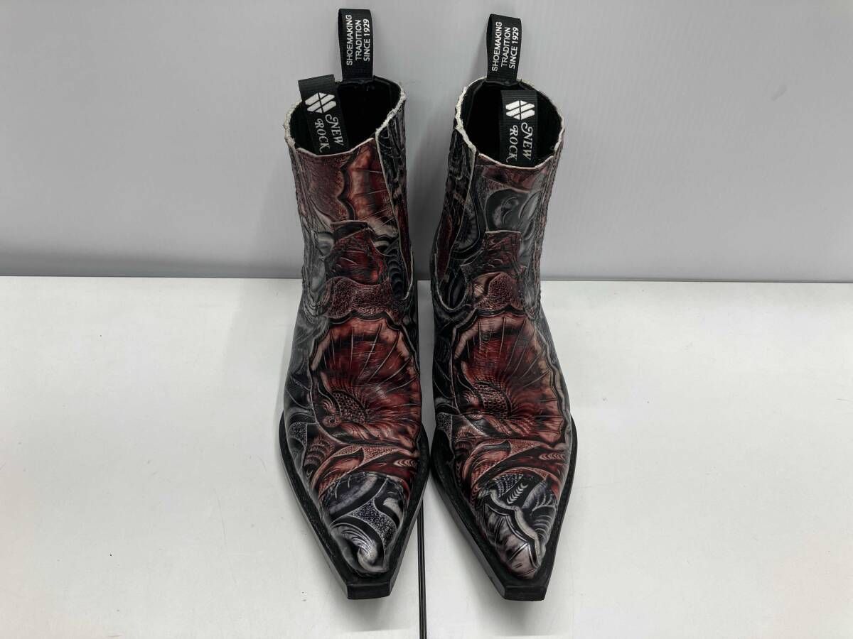 ROCK ニューロック ウエスタンブーツ サイドゴア 総柄 ブラック レッド WEST M 7953 C 36 サイズ39