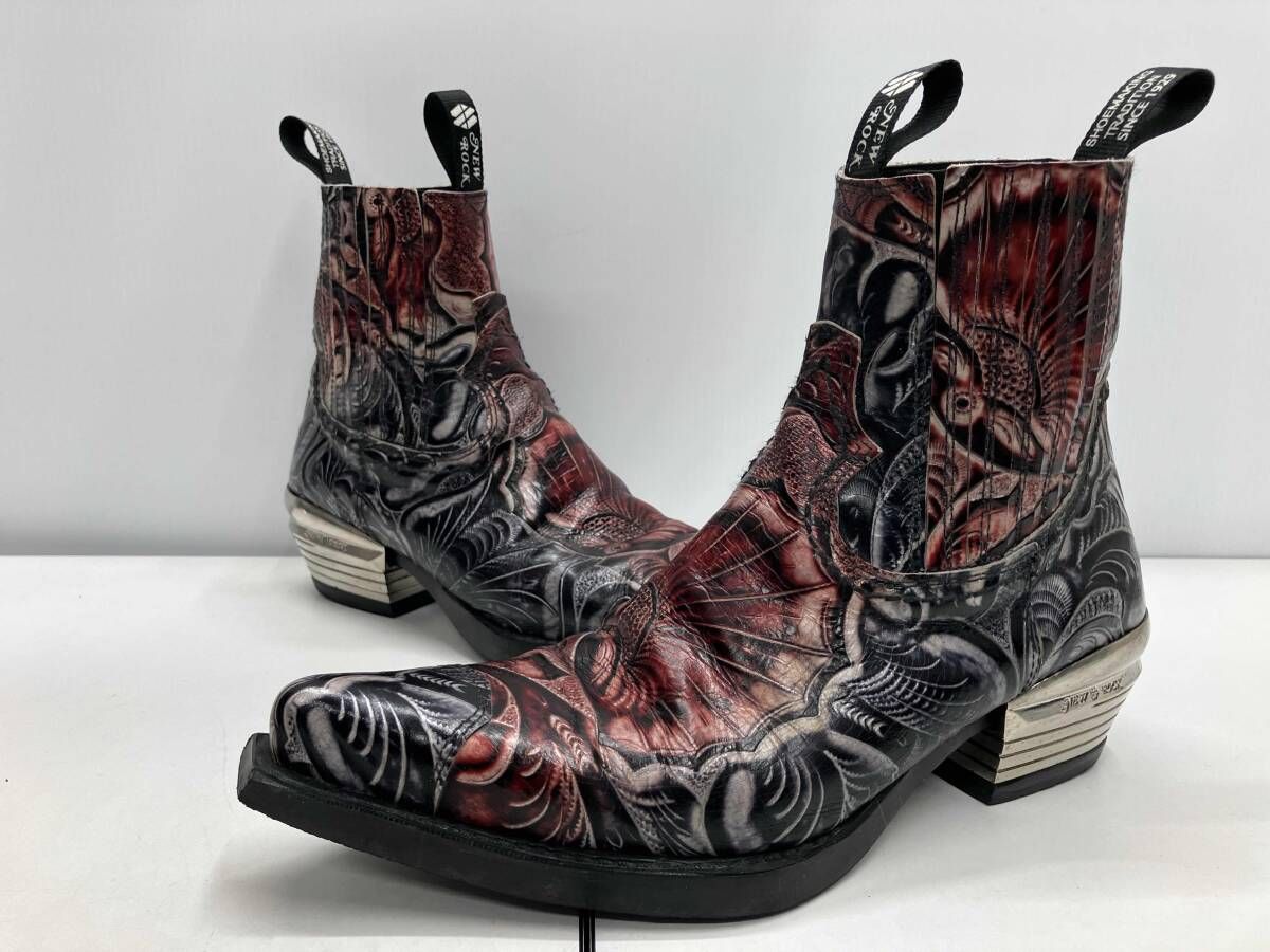 NEW ROCK ニューロック ウエスタンブーツ サイドゴア 総柄 ブラック