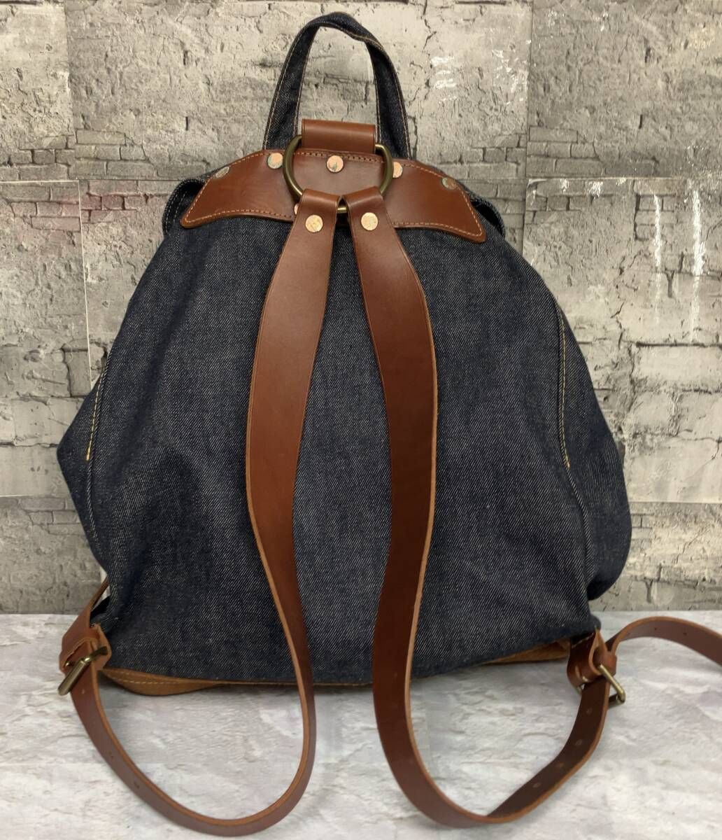 RRL RALPH LAUREN ダブルアールエル Riley レザー デニムリュック インディゴ