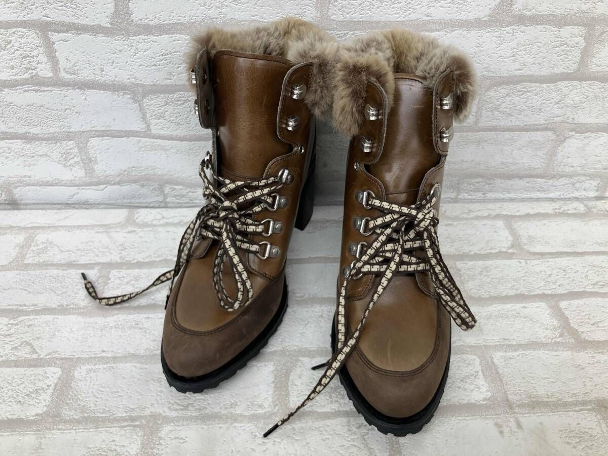 PARABOOT ARASKA LIS NATURE パラブーツ ショートブーツ ブラウン レザー ファー ヒール レディース 6 1 2