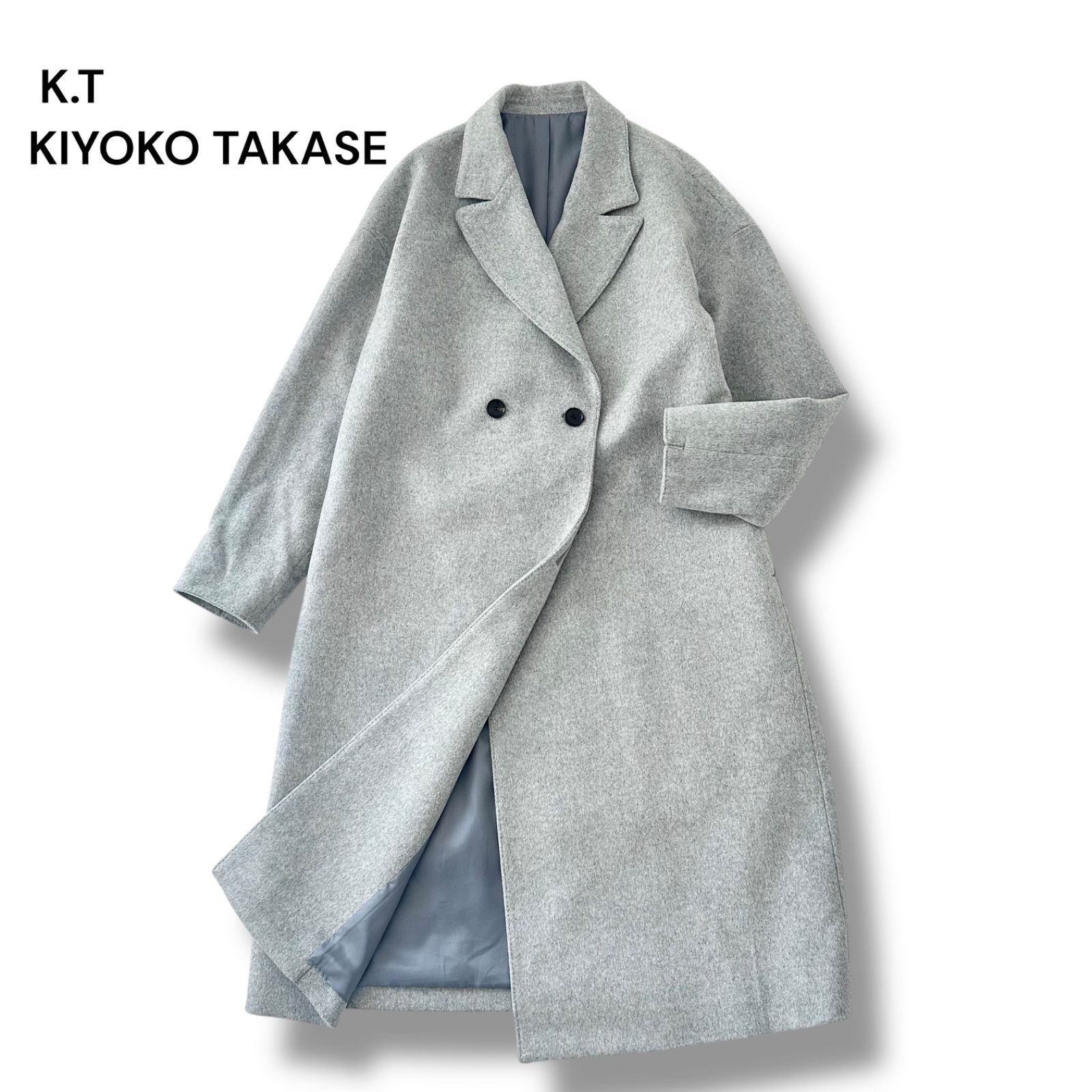 K T KIYOKO TAKASE チェスターコート ロング ダブル ウール グレー 11号 Lサイズ ケーティーキヨコタカセ