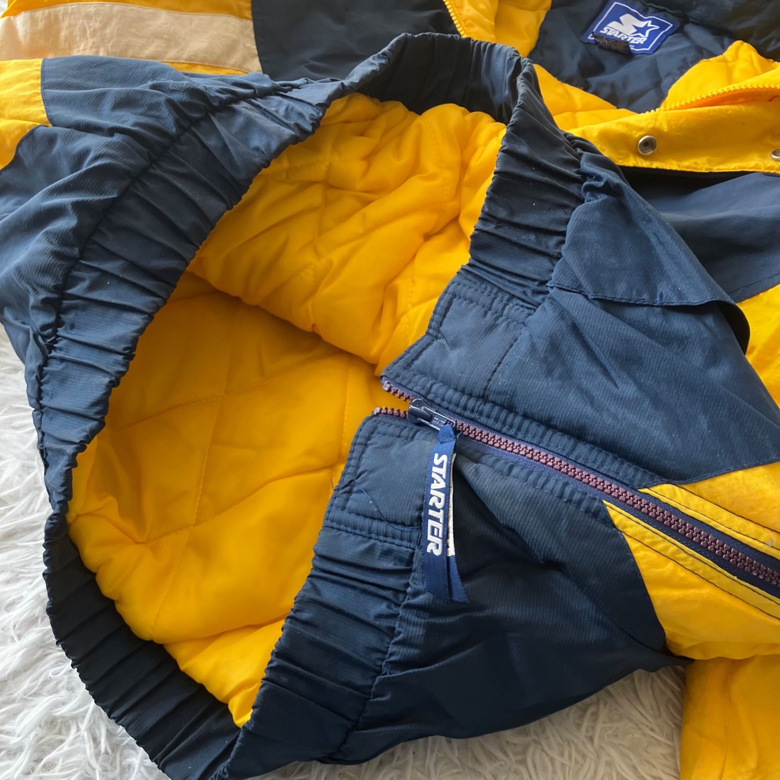 スターター 中綿ジャケット 刺繍 ミシガン キルティング 紺 黄 白 L