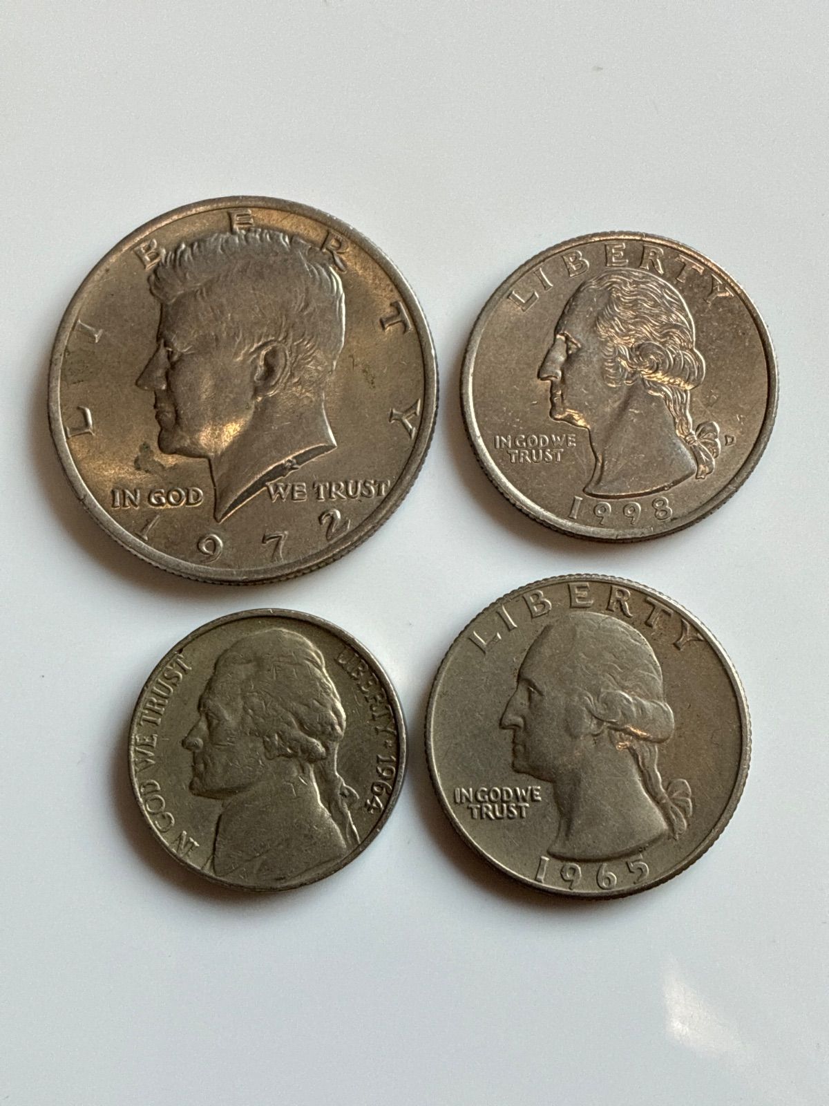 アメリカ 硬貨4枚セット【1972年ハーフダラー・1965年&1998年