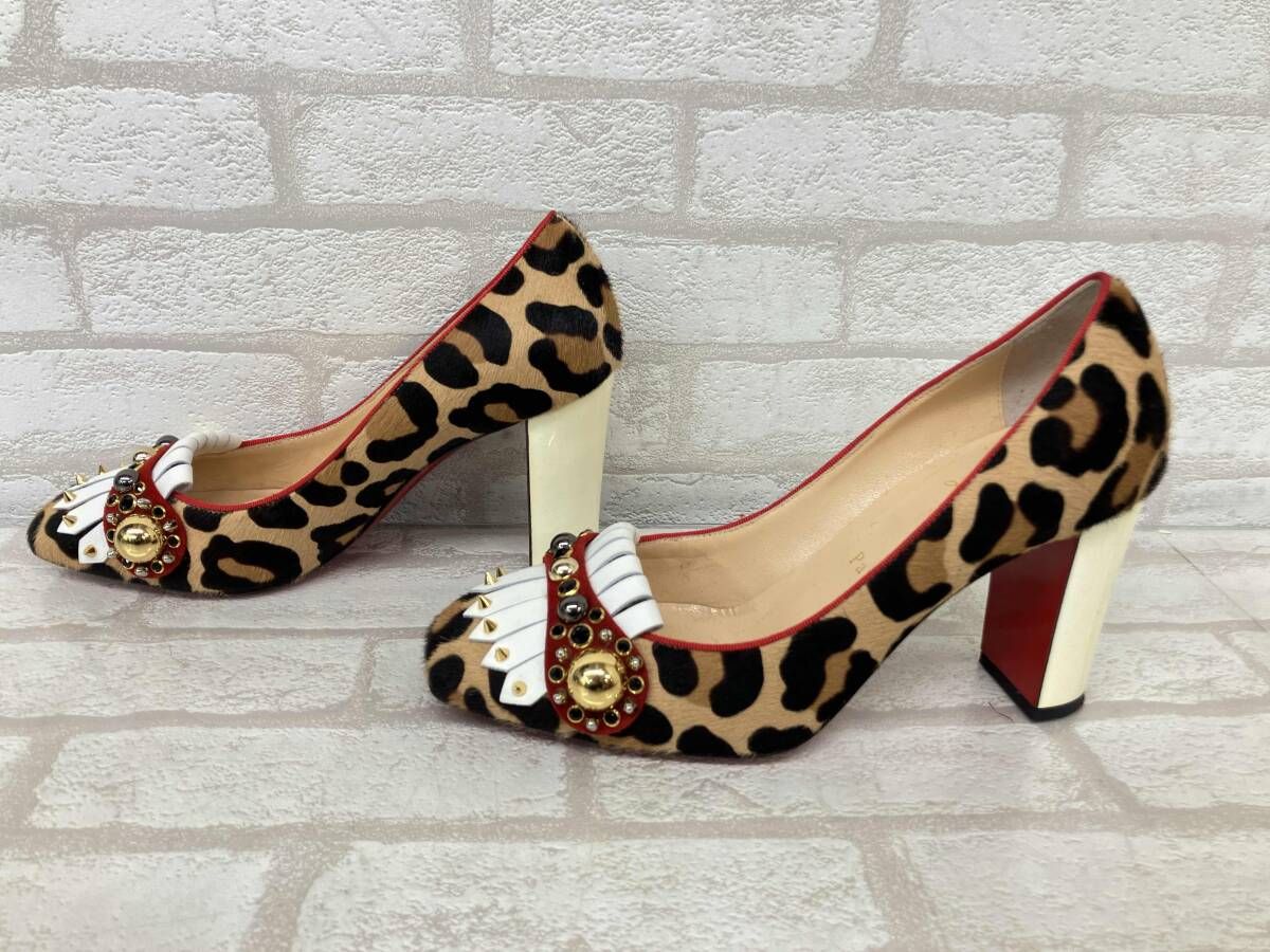 Christian Louboutin クリスチャン ルブタン パンプスレオパード マニマル スタッズ ブラウン レッド レディース サイズ36
