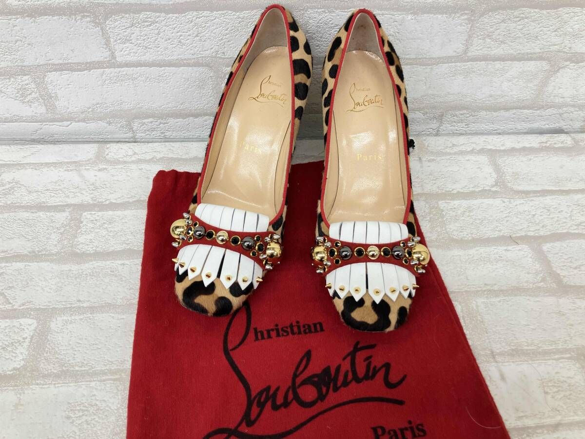 Christian Louboutin クリスチャン ルブタン パンプスレオパード マニマル スタッズ ブラウン レッド レディース サイズ36