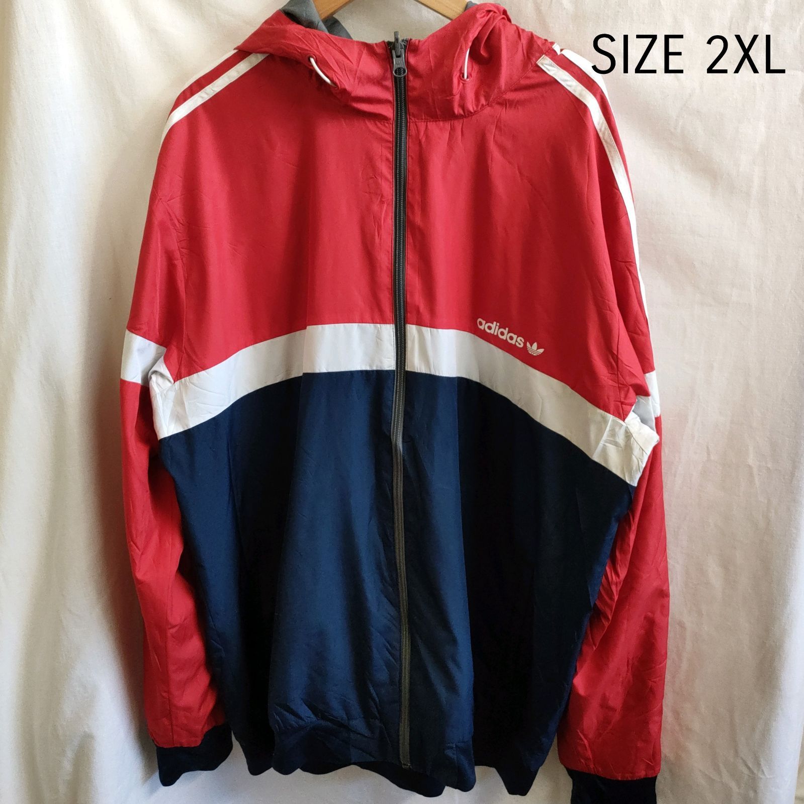 アディダス adidas レッド ネイビー 赤 紺 ナイロンジャケット 2XL