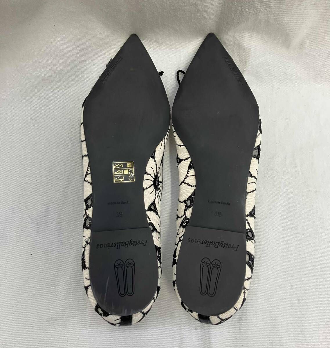 Pretty Ballerinas プリティ バレリーナ バレエシューズ フラットシューズ パンプス オフホワイト 花柄 レース キャンバス 39 約24.5 cm 多色展開 パフスリーブ