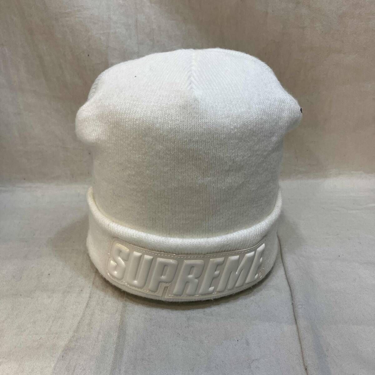 Supreme ニット帽 ロゴビーニー ホワイト シュプリーム