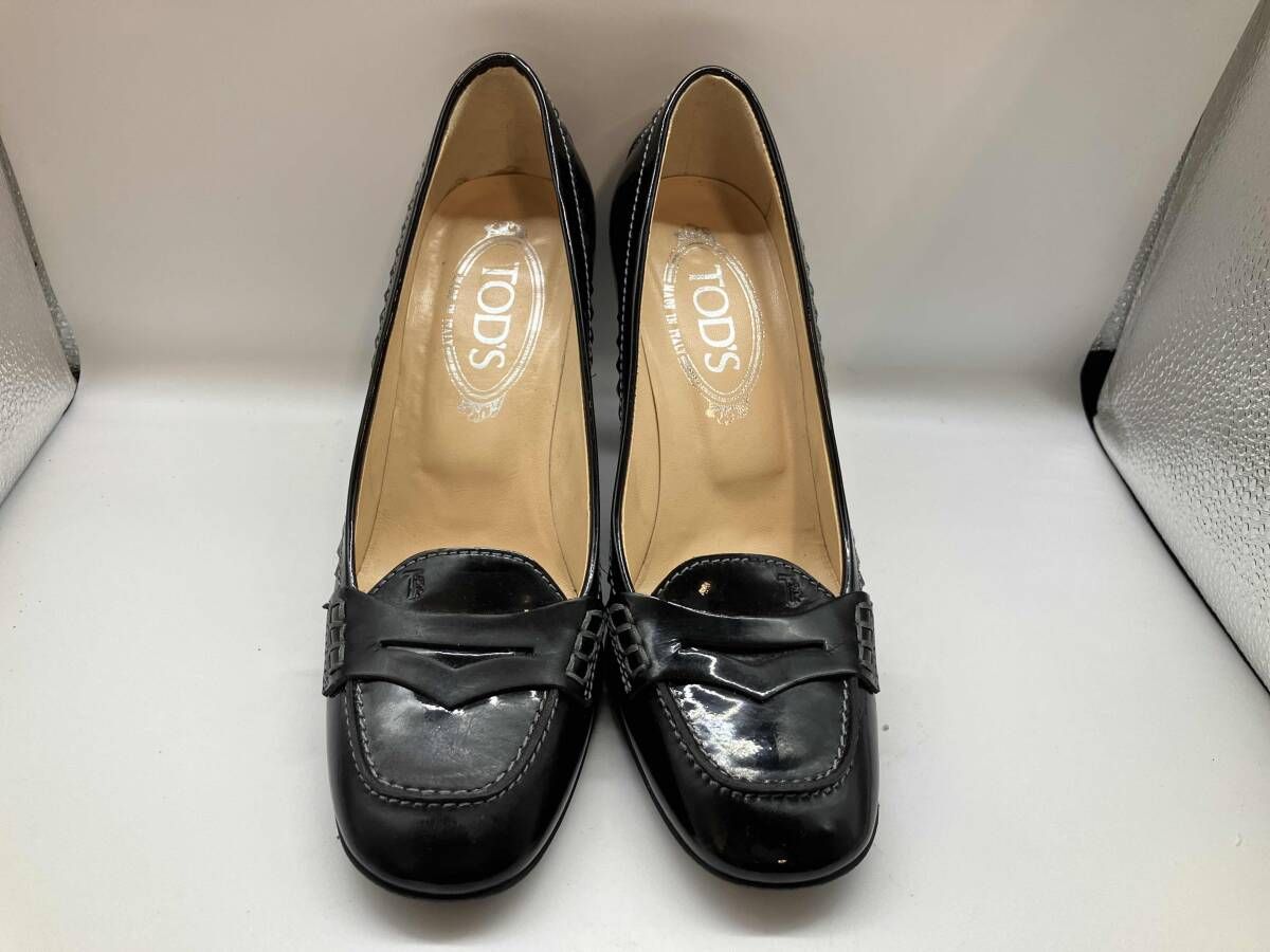 TOD'S トッズ パンプス エナメル パテント ブラック ヒール ローファー
