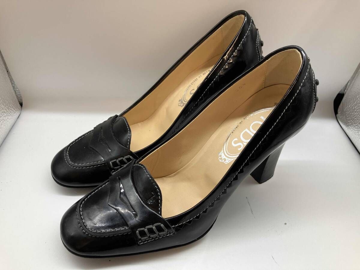 TOD'S トッズ パンプス エナメル パテント ブラック ヒール ローファー