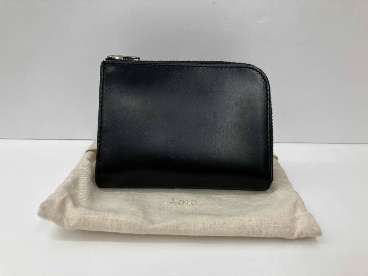 Aeta アエタ L字レザージップウォレット コインパース コインケース 牛革 保存袋 ブラック 通年