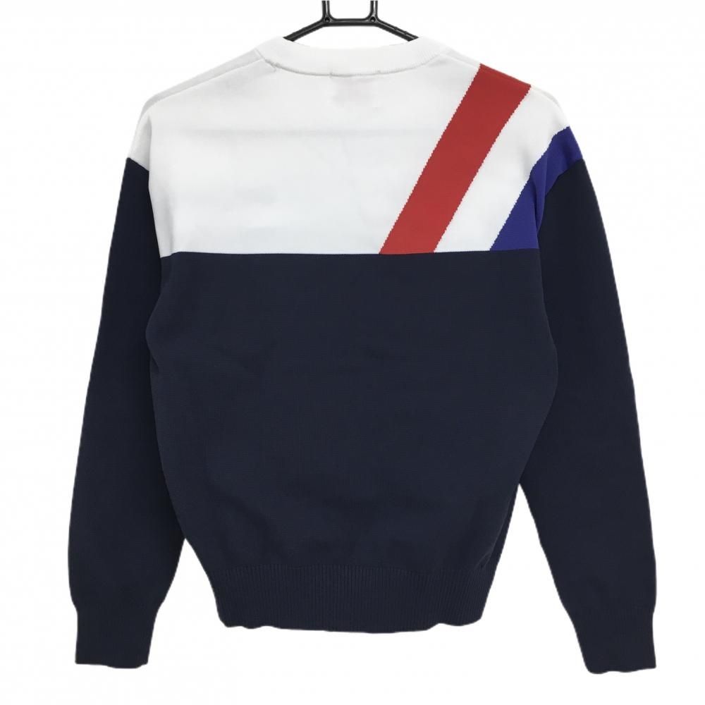 超美品】ルコックゴルフ セーター ネイビー×白 肩トリコロールライン