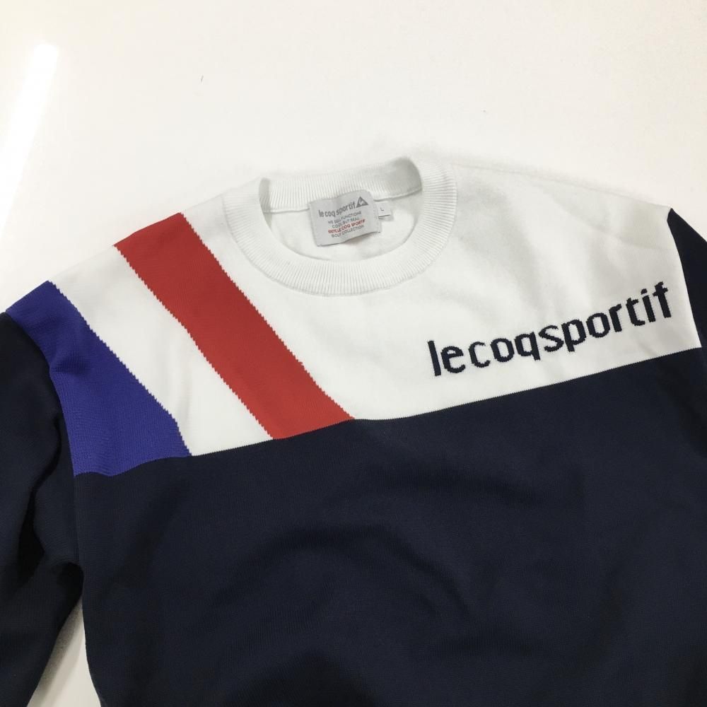 超美品】ルコックゴルフ セーター ネイビー×白 肩トリコロールライン