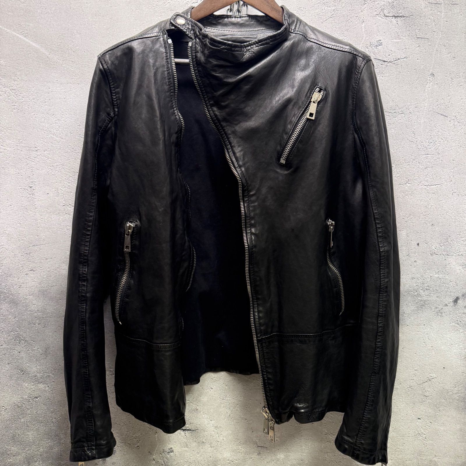 MUSHER made in italy ライダース　ノーカラー　マーシャー イタリア製✨極上レザー】MUSHER マーシャー セミダブル ライダース