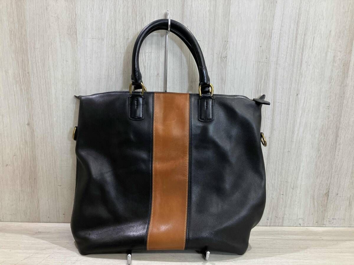 通年 POLO RALPH LAUREN ポロ ラルフ ローレン 2 way レザーバッグ トートバッグ ショルダーバッグ ブラック×ブラウン ビジネスバッグ